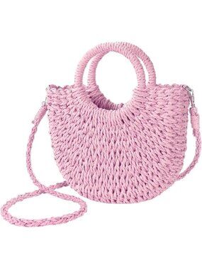 Woven Straw Beach Bag for Womem Top Handle Orange Crossbody and Shoulder Strap
